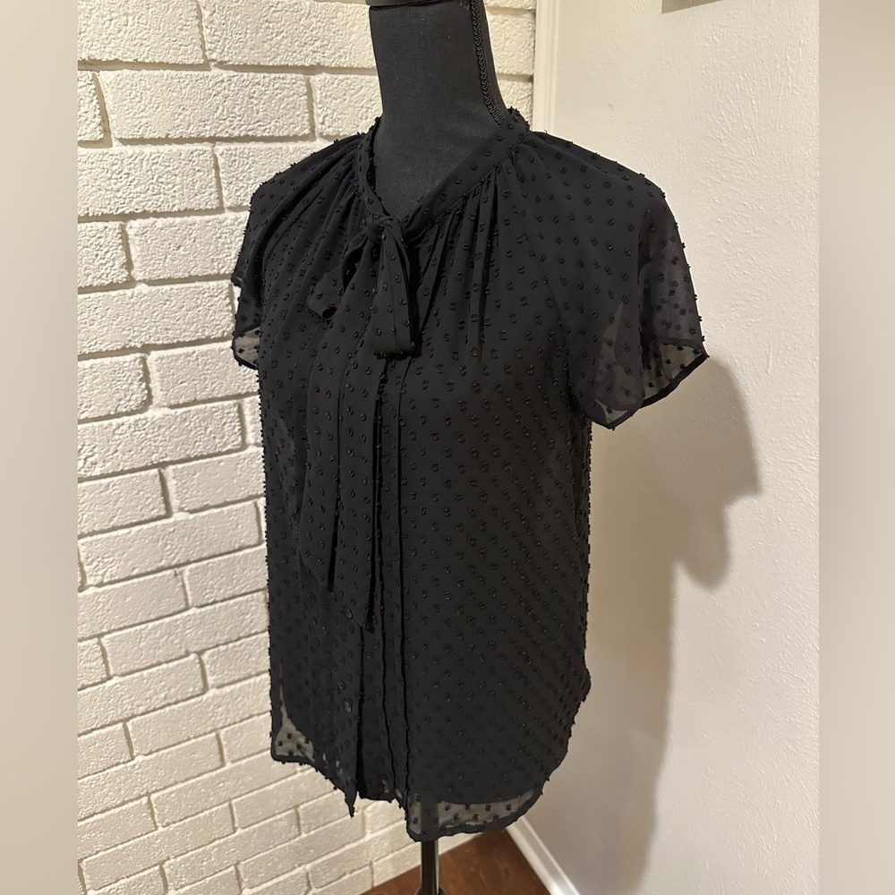 Ann Taylor LOFT Women’s Black Tie Neck Blouse